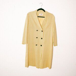 Vintage Butter Yellow Grid-Print Caron Chicago Long Coat w/ Pyramid Buttons